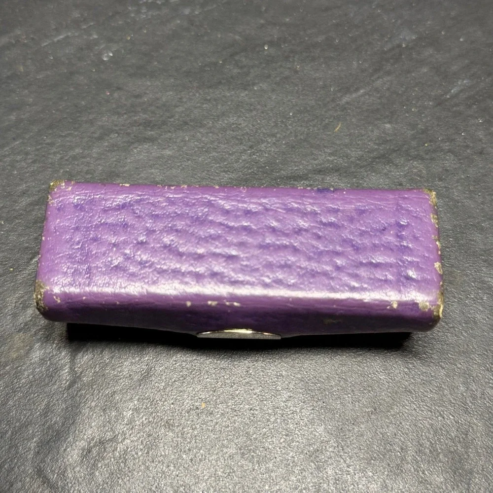 Buxton Vintage Purple Genuine Leather Lipstick Case with Mirror Gold Tone Snap - Picture 9 of 9
